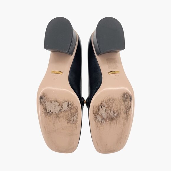 Gucci Sylvie Black Leather Chain Web Stripe Block Heel Pumps Shoes Size 37 US 7 - Picture 13 of 15